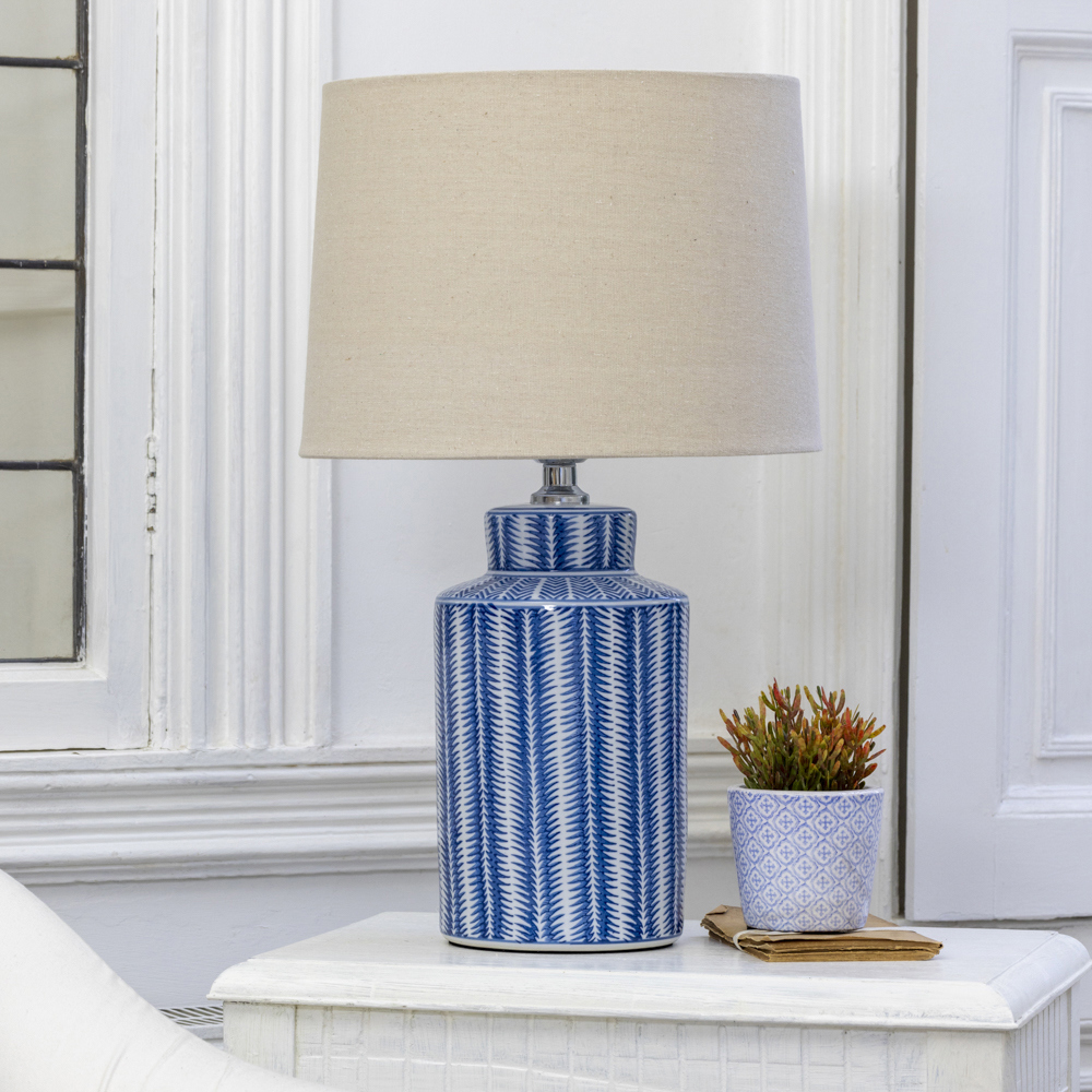 Grand Illusions Lamp Serrato Cerulean with Taupe Shade